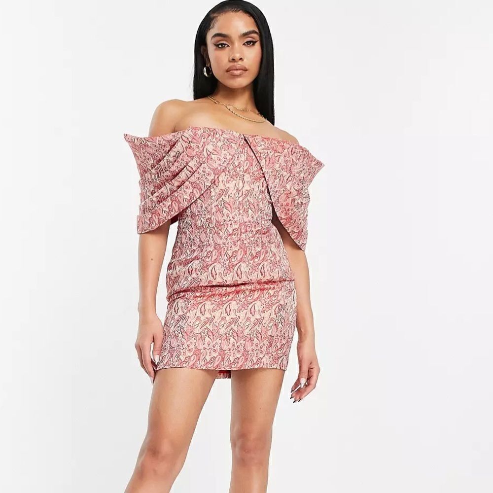 ASOS LUXE red and gold off shoulder mini dress size 10